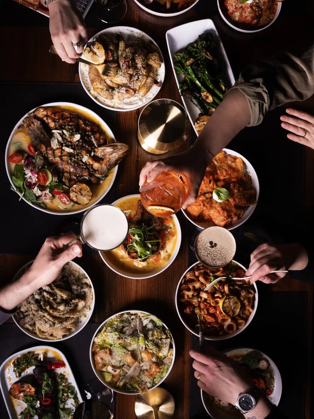 A shared dinner spread from Knead's kitchen